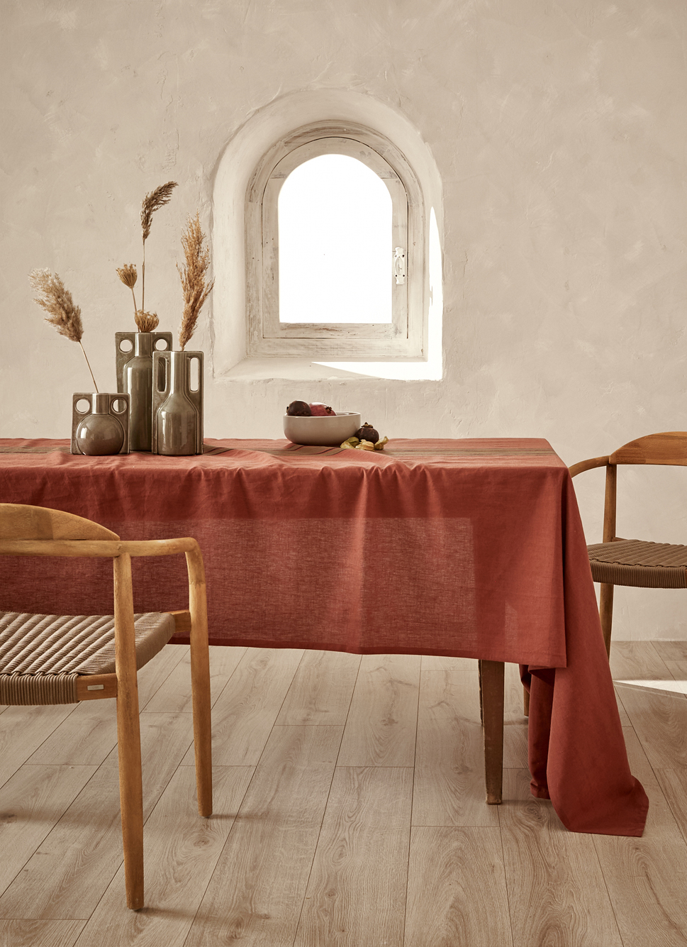 NAPPE EN COTON ET LIN RAY E TERRACOTTA Nappe Bouchara nappe-en-coton-et-lin-ray-e-terracotta-nappe-bouchara