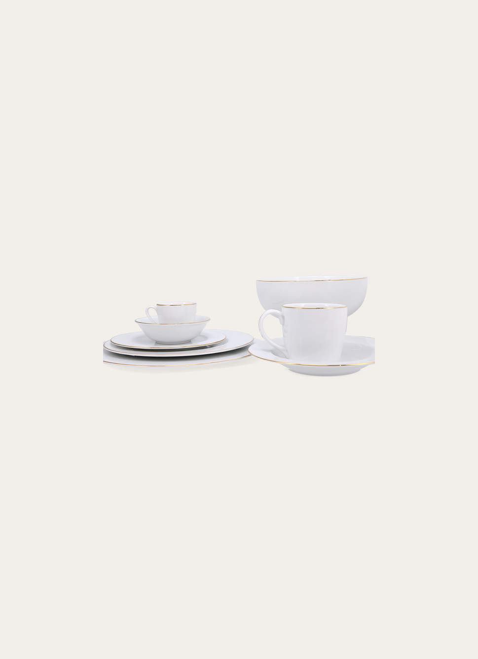 Service à Café Volutes 4 Tasses + 4 Sous-Tasses - Blanc Cassé Avec Filet Or, Style Classique, Neuf