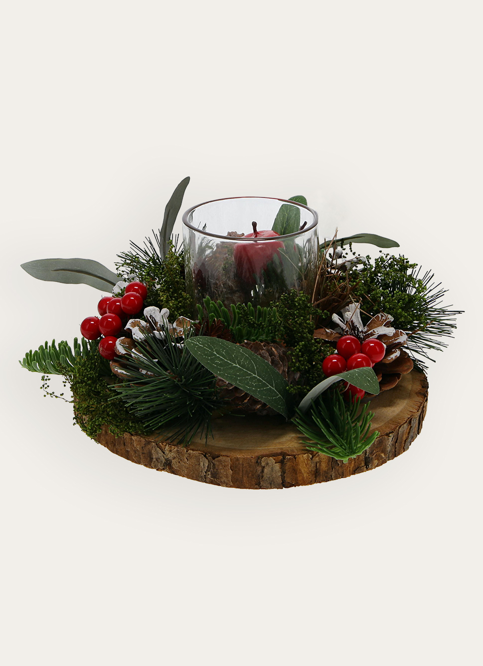 Bougeoir Couronne De Noël - Décoration Fête Avec Pommes De Pin Et Feuillage - Support Bougie Style Festif