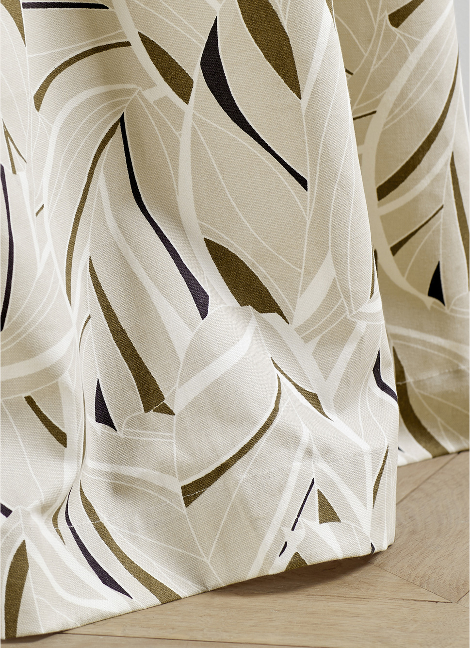 RIDEAU EN COTON IMPRIMÉ GRANDES FEUILLES BEIGE/MOCHA : Rideaux Bouchara