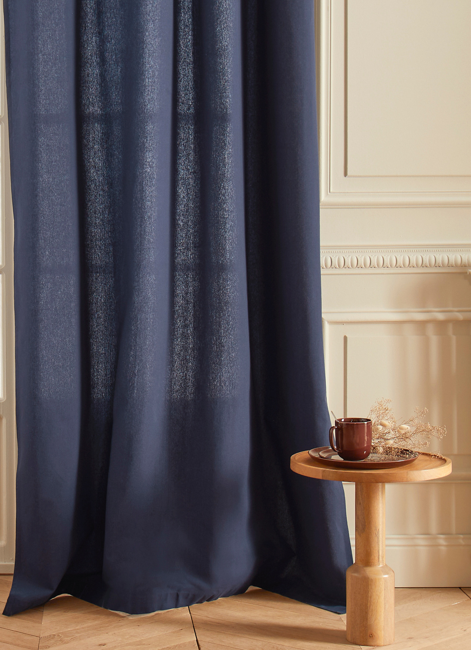 RIDEAU EN COTON ÉPAIS UNI INDIGO : Rideaux Bouchara